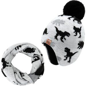 Duoyeree  White Kids Beanie Hat for Boys Girls Pom-pom  Lining Winter Skull Cap